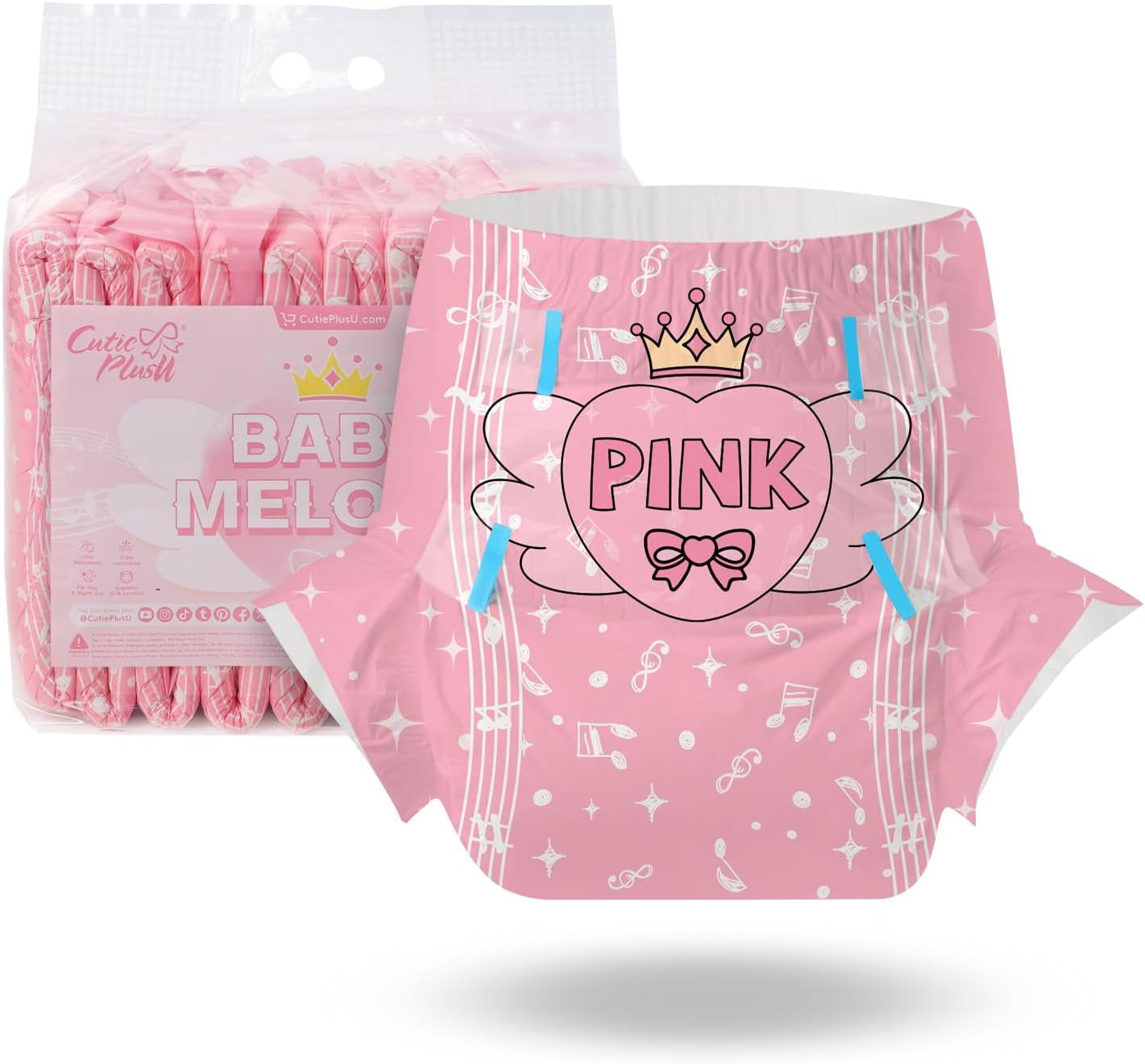 CutiePlusU Erwachsenenwindeln, 10 Stück, Einweg-Inkontinenzhöschen mit Laken für Damen und Herren, maximale Saugfähigkeit über Nacht – Kleine Prinzessin (große Größe 94–119 cm)