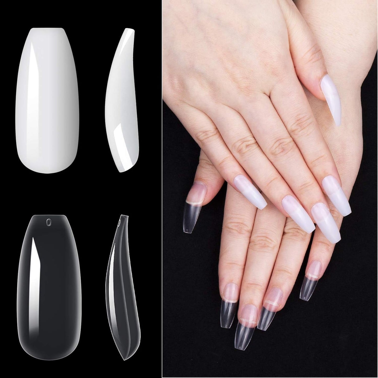 200 Stück künstliche Nagelspitzen, 10 Größen, Acryl, künstliche Nägel mit Nagelhautschieber und transparenter Box für Frauen und Mädchen (natürlich und transparent)