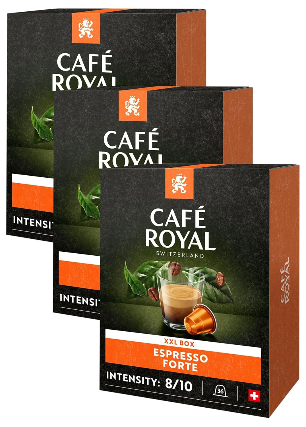 Espresso Forte 36 Kapseln für Nespresso Kaffeemaschine – 8/10 Intensität – UTZ-zertifiziert Kaffeekapseln aus Aluminium (Packung mit 3)