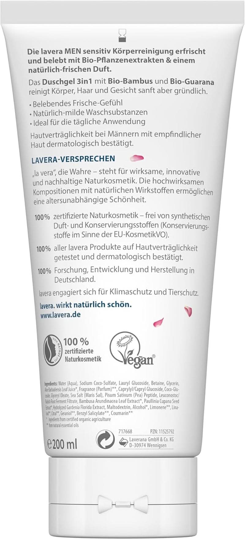 Lavera, Duschgel mit Bio-Bambus und Guarana, 3 in 1, für Haut, Haare und Gesicht, 200 ml Dusche und Bad Naty Shop