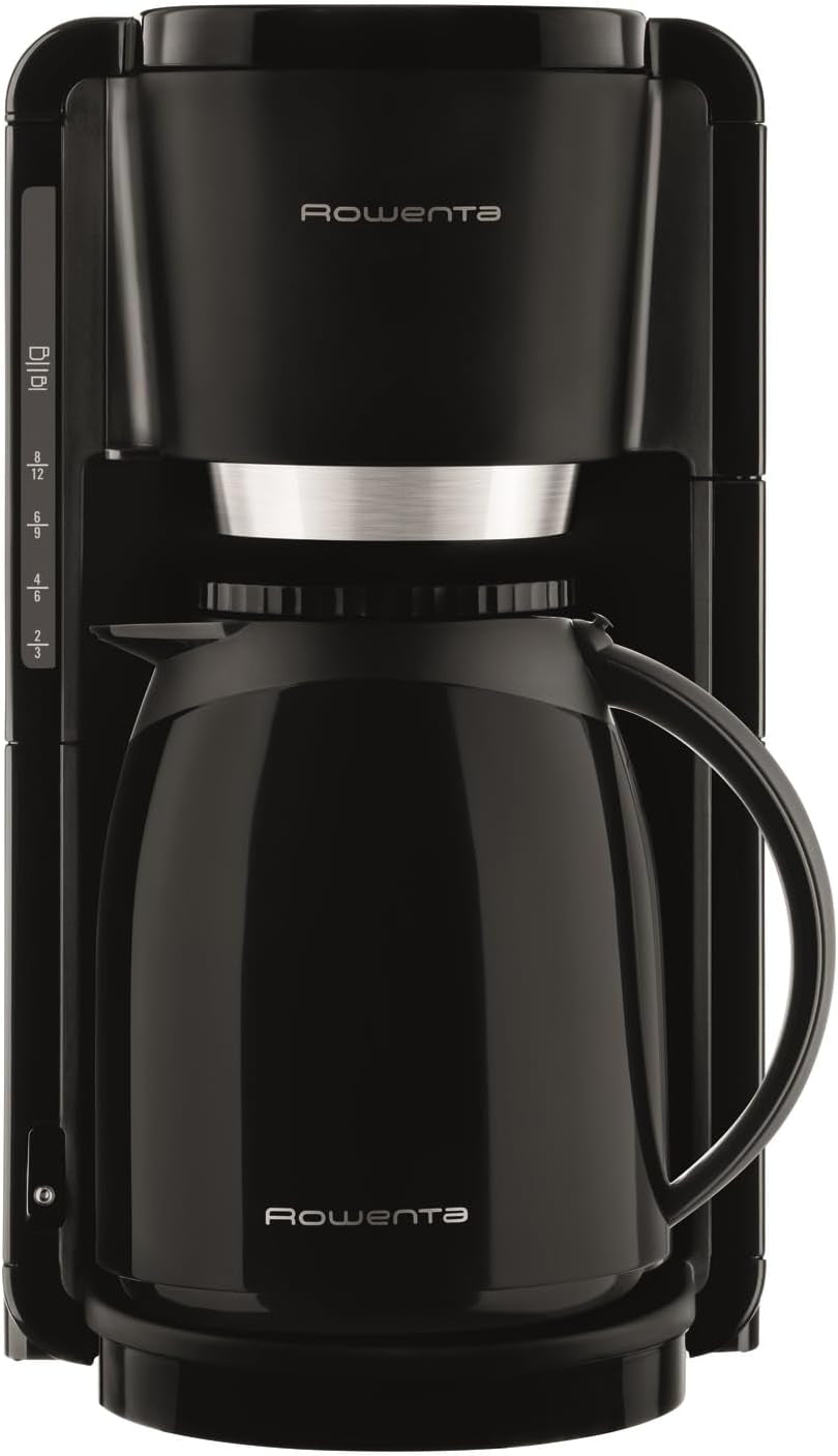 Rowenta Adagio Filter-Espressomaschine, Thermokaraffe aus Edelstahl, hält den Kaffee bis zu 4 Stunden heiß, 10–15 Tassen Fassungsvermögen, 1,25 l Fassungsvermögen, abnehmbarer Filterkorb, automatische Abschaltung, Schwarz, CT3818