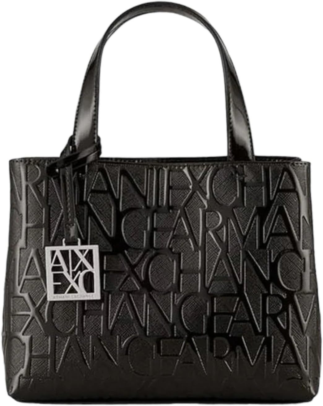 Armani Exchange Damen Liz Small Open Einkaufstaschen Damen Naty Shop Patent Schwarz S