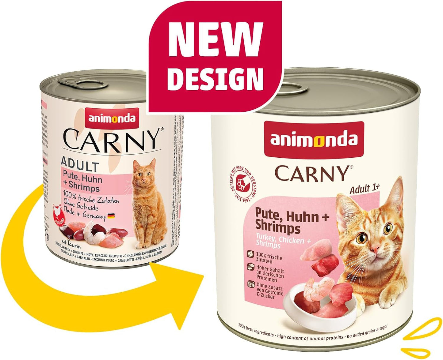 Animonda Carny Nassfutter für Katzen Truthahn + Huhn + Garnelen (6 x 800 g), getreidefreies, zuckerfreies Nassfutter mit frischen Fleischzutaten