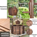 Holzbrunnen 56x56x114cm mit Dach, Wunschbrunnen, Gartendekoration, Blumentöpfe, Dekobrunnen, Blumentöpfe, Braun