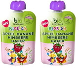 biocentral BioKids Fruchtpüree Apfel Banane Himbeere Hafer | 12 x 90g | Fruchtiger Snack ohne Zuckerzusatz | Vegan (2er Pack)