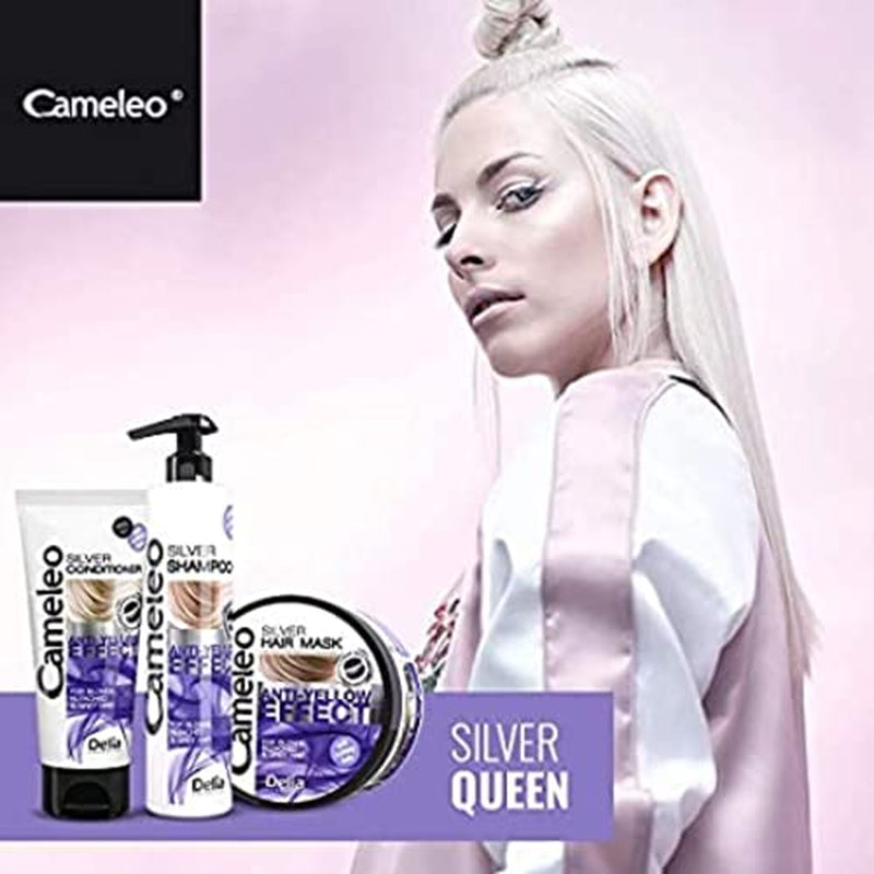 Cameleo – Silber-Tönungsmaske – kein Gelbeffekt – violette Behandlung und Farbschutz für blondes, graues und weißes Haar – Platintöne – UV-Schutz – frei von Parabenen – 200 ml Naty Shop Haarmaske