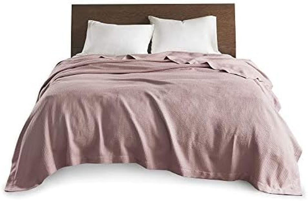 Madison Park, 100 % ägyptische Baumwolle, atmungsaktive Bettdecke, Premium-Strick, Luxus-Saison, leichter Bezug für Bett, Sofa und Couch, Doppelbett/Queensize-Bett, Rosa, Naty Shop Bettdecken und Steppdecken