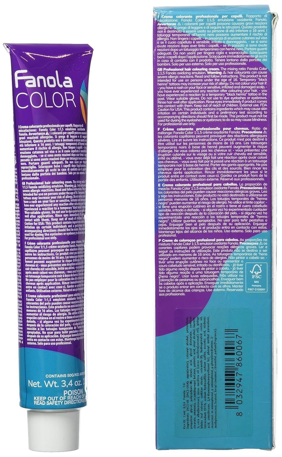 Fanola crema colore Farbcreme 7,0 Blond, 100 ml Haarfärbemittel Naty Shop