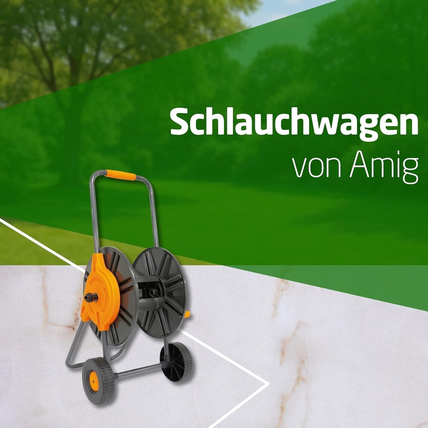 Amig - Schlauchtrommel | für 1/2"-Schläuche | max. 60 m gerollt | mit Kurbel zum einfachen Aufwickeln | Polypropylen | Orange und Grau