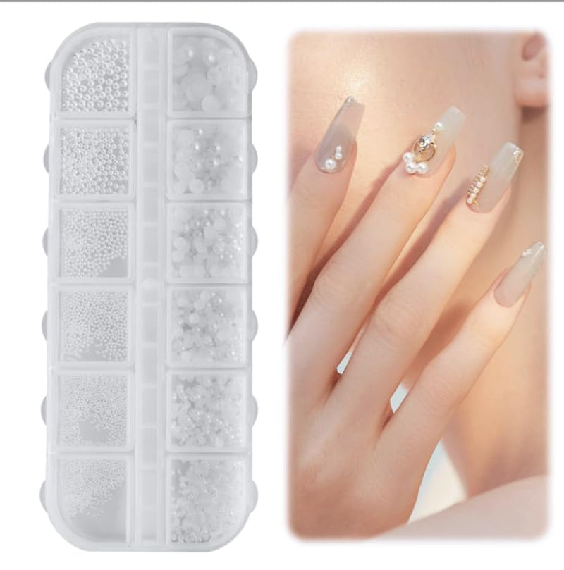 Nail Art Strasssteine ​​1 Schachtel, Nail Charms, 12 Typen Weiße Perlen Für Nägel, Flatback Rhinestones, Klein Edelstahl-Perlen, Nagel Deko, Nagel Zubehör