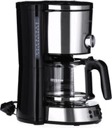 SEVERIN Espressomaschine „TypeSwitch“ mit Glaskaraffe und Timer, AromaSwitch zur Auswahl von 2 Brühoptionen, Digitaluhr mit Timerfunktion, für bis zu 10 Tassen, 1000 W, Edelstahl gebürstet-schwarz, KA 4826