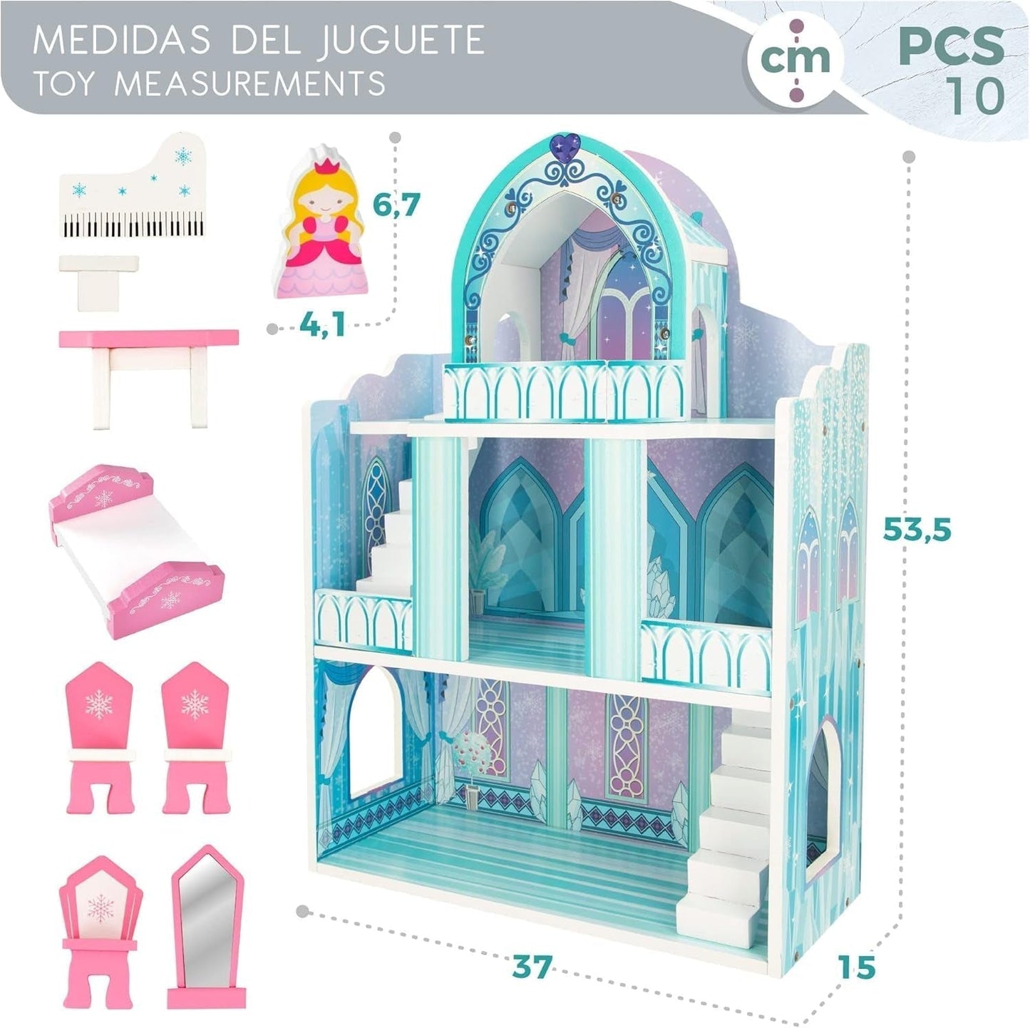 Colorbaby WOOMAX 49314 – Holzschloss 37 x 15 x 53,5 cm +3A Puppenhäuser Naty Shop