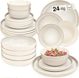 SÄNGER Key West | Steinzeug-Geschirr-Set, 24-teiliges Speiseteller-Set für 6 Personen, 6 Speiseteller, Müslischalen, Dessertteller, Nudelschalen, cremefarbenes Geschirr mit sandiger Textur | DIE VALUE-KOLLEKTION