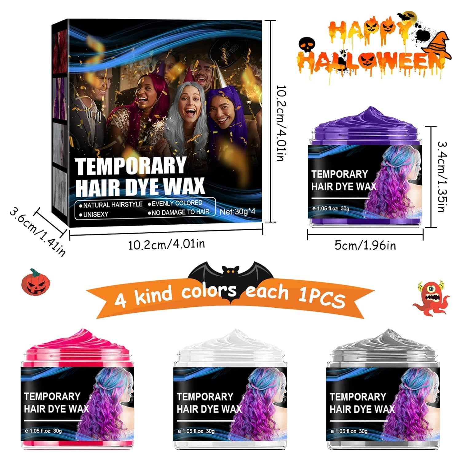 Halloween Temporäre Haarfarbe 4 Farben Haarfarbe Wachs Styling Haarfarbe Für Männer Frauen Halloween Cosplay Party Haarfarbe Naty Shop