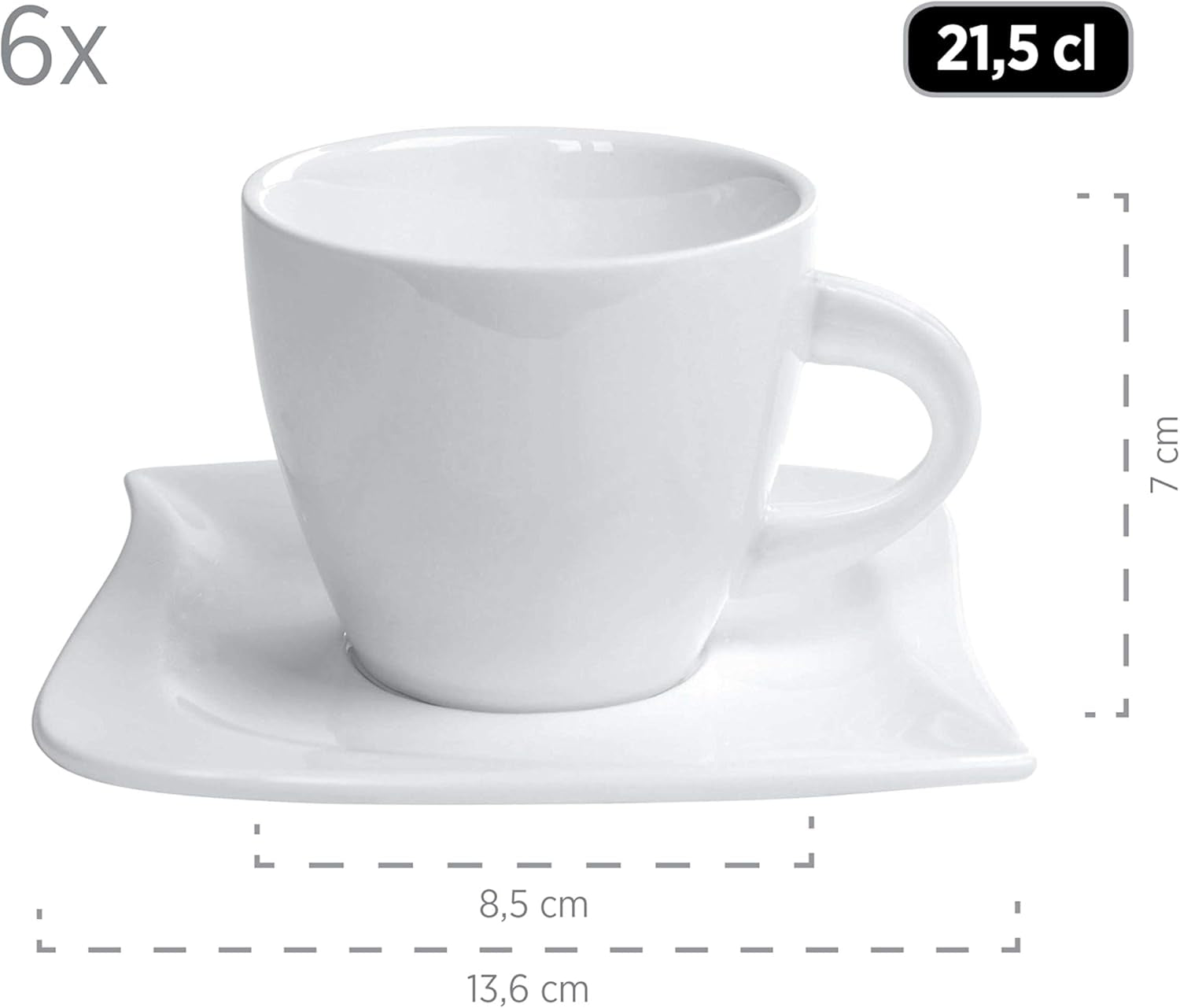 Verso de Mäser, Serie La Musica, 18-teiliges Kaffeeservice, Porzellan-Geschirrset für 6 Personen, 921172, Weiß