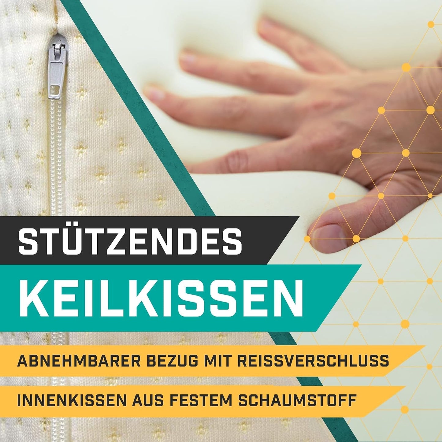 Keilkissen für Bett und Sofa – Ideal als Lesekissen, Rücken im Bett oder zum Hochlegen der Beine – Formstabiler Schaumstoff – Bezug waschbar