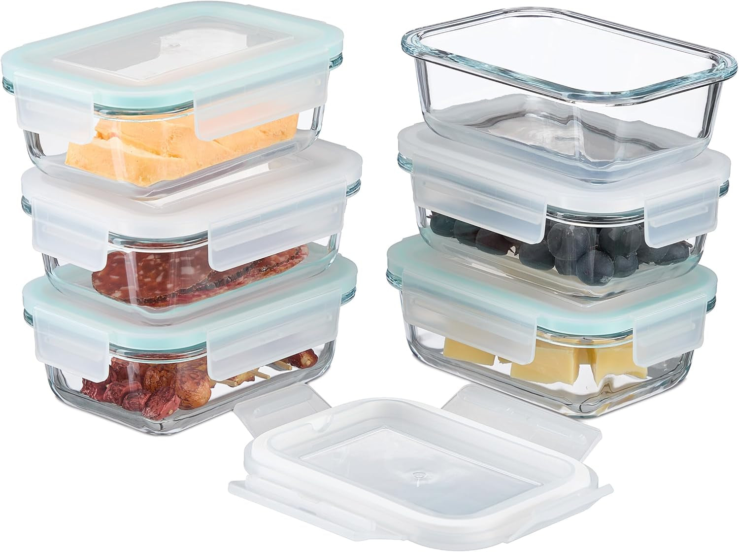 Relaxdays Glasbehälter mit Deckel, 6er-Set, 370 ml, Frischhaltedosen, Kunststoffdeckel, luftdicht, Glasdose, transparent Naty Shop Frischhaltedosen 370 ml