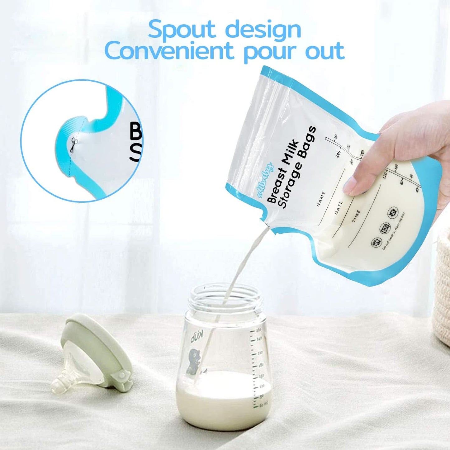 Edibaby, Beutel für Muttermilch, 100 Stück, sterilisiert, ohne BPA Zubehör Lebensmittel und Stillen Bebe Naty Shop