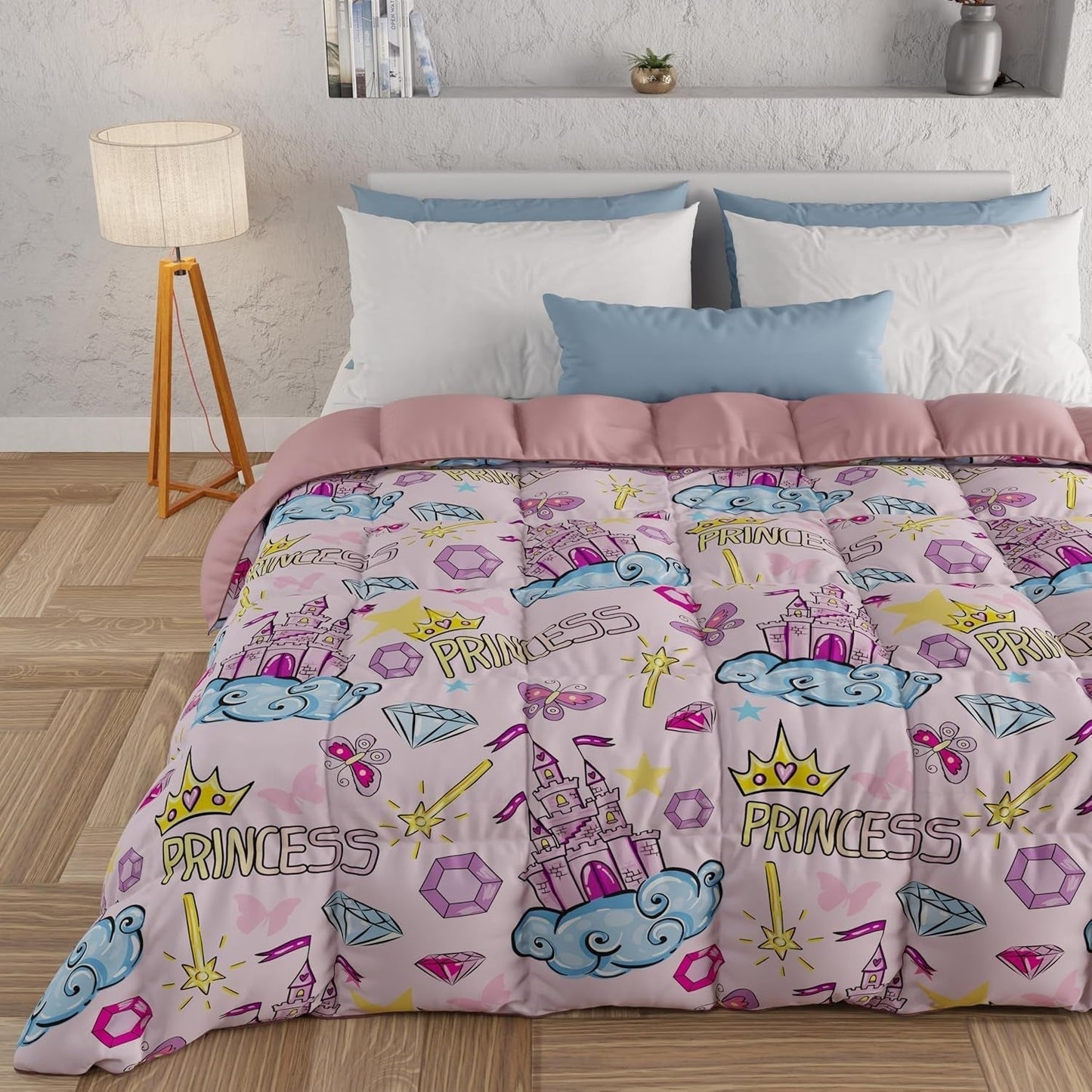 PETTI Artigiani Italiani - Winterdecke, Winterdecke, einfache Steppdecke, doppelseitig, einfarbig und Digitaldruck, 100 % antiallergische Mikrofaser, hergestellt in Italien. Steppdecken und Steppdecken Naty Shop Princess 160 x 190 cm