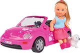 Simba 105731539 - Evi Love Beetle Evi's, Evi mit Auto, Auto: 22 cm, mit Hund, Modepuppe, 12 cm, für Kinder ab 3 Jahren