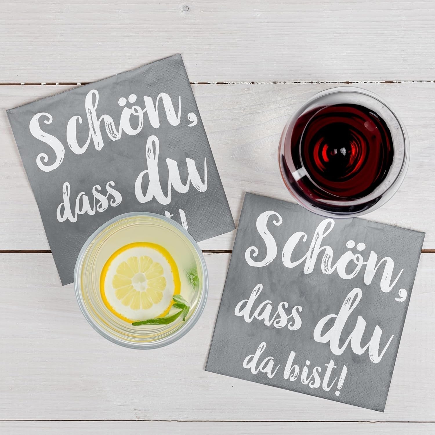 HEKU Cocktailservietten „Schön Dass Du Da Bist“, 3-lagig, 25X25Cm, 150 Stück I Elegantes Design I Ideal für Feiern I Praktisch verpackt