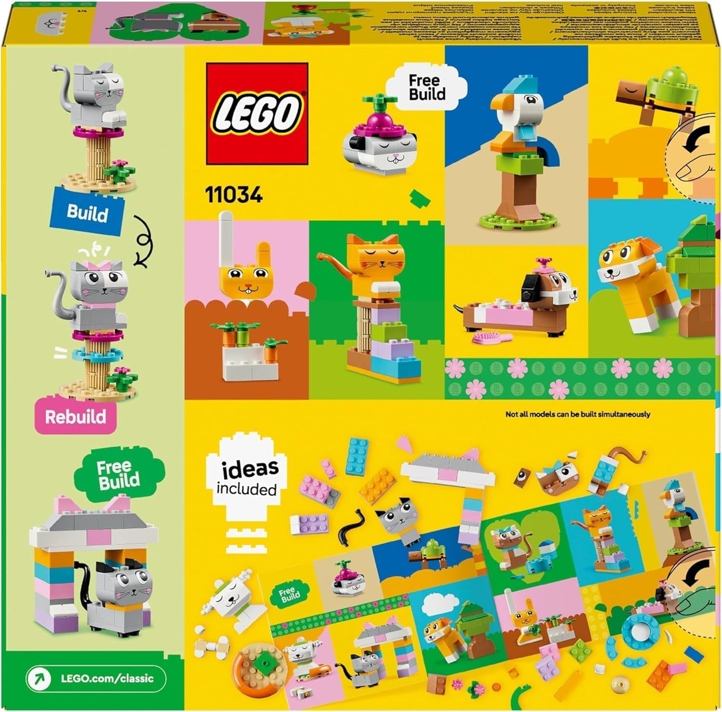 LEGO Classic Creative Animals, Box mit bunten Steinen, Baustein-Tierfiguren wie Hund, Katze, Hase, Hamster und Vogel, Konstruktionsspielzeug für Jungen und Mädchen ab 5 Jahren 11034 Bausets Besuchen Sie den LEGO-Store