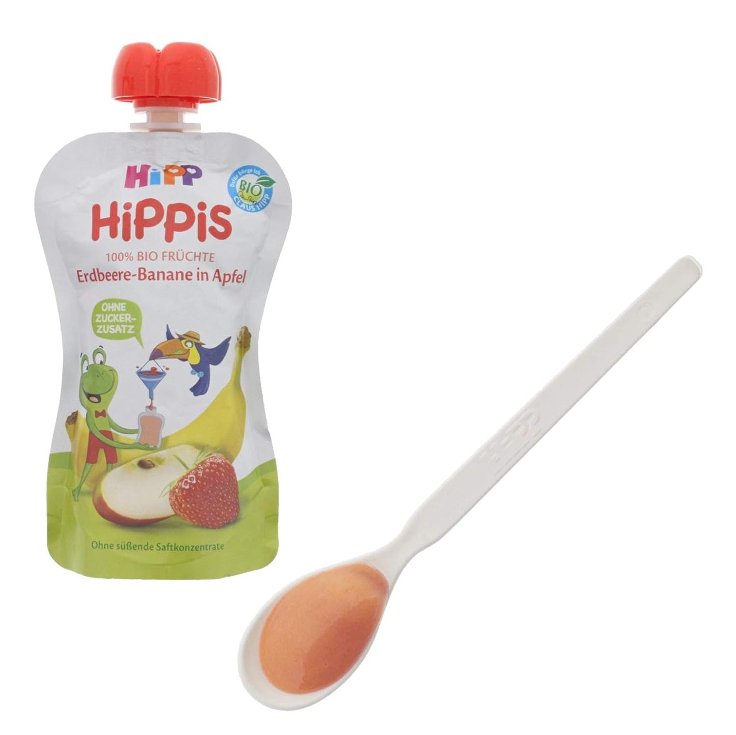 HiPP Bio für Kinder HiPPiS Erdbeer-Banane im Apfel – Theo Toucan, 100g