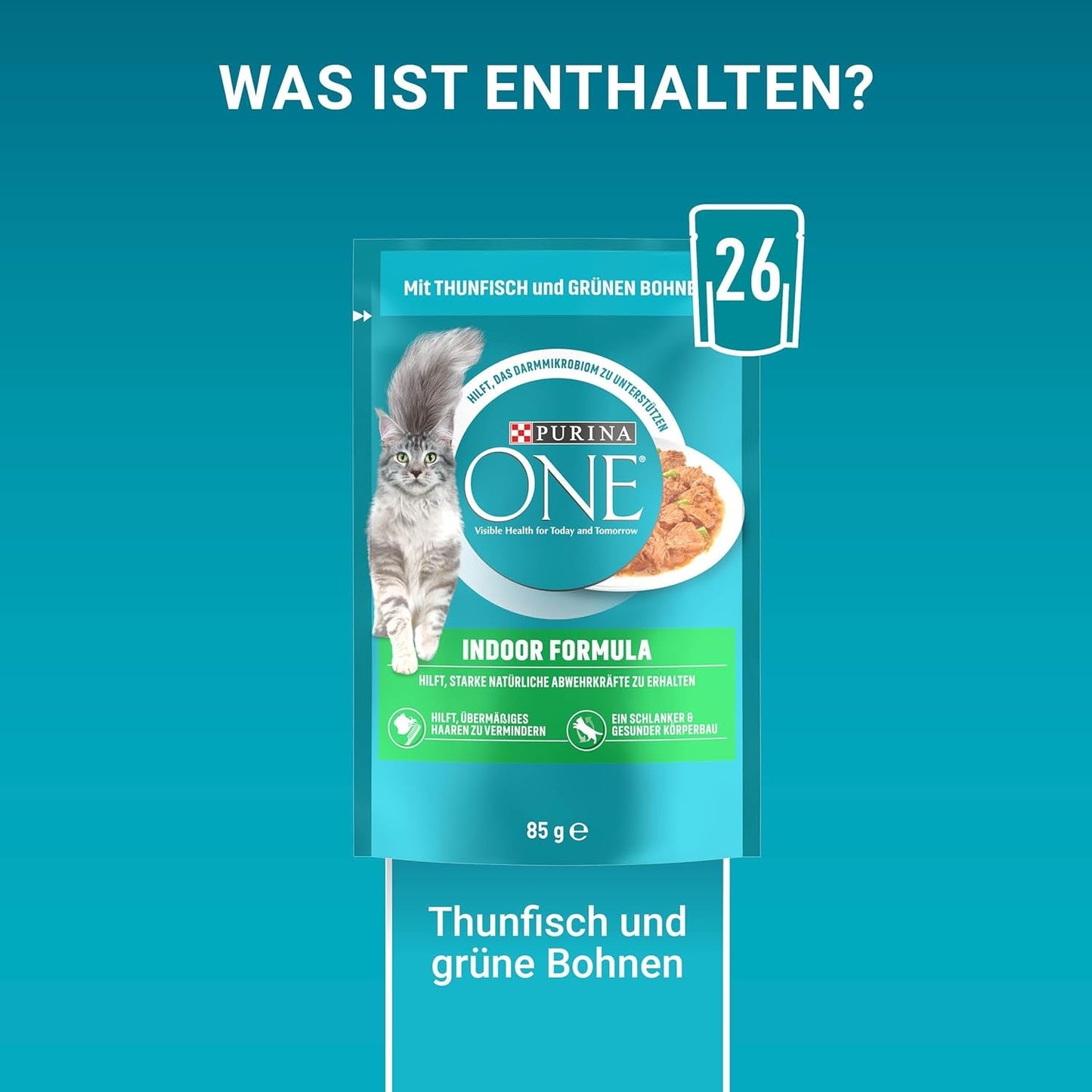 PURINA ONE Indoor Formula Nassfutter für Katzen, zarte Stücke in Soße für selbstgemachte Katzen mit Thunfisch, 26er-Pack (26 x 85 g)
