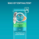 PURINA ONE Indoor Formula Nassfutter für Katzen, zarte Stücke in Soße für selbstgemachte Katzen mit Thunfisch, 26er-Pack (26 x 85 g)