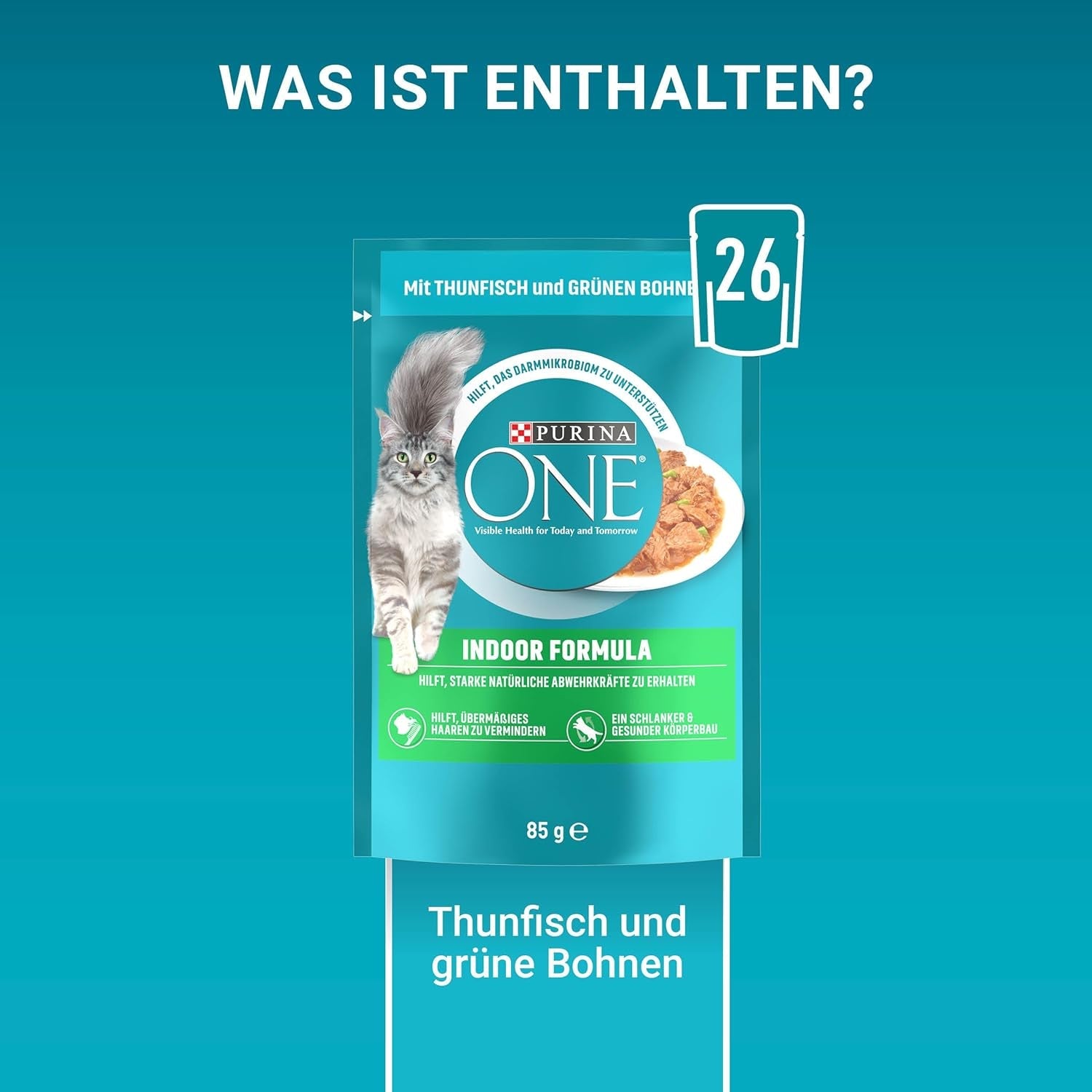 PURINA ONE Indoor Formula Nassfutter für Katzen, zarte Stücke in Soße für selbstgemachte Katzen mit Thunfisch, 26er-Pack (26 x 85 g)