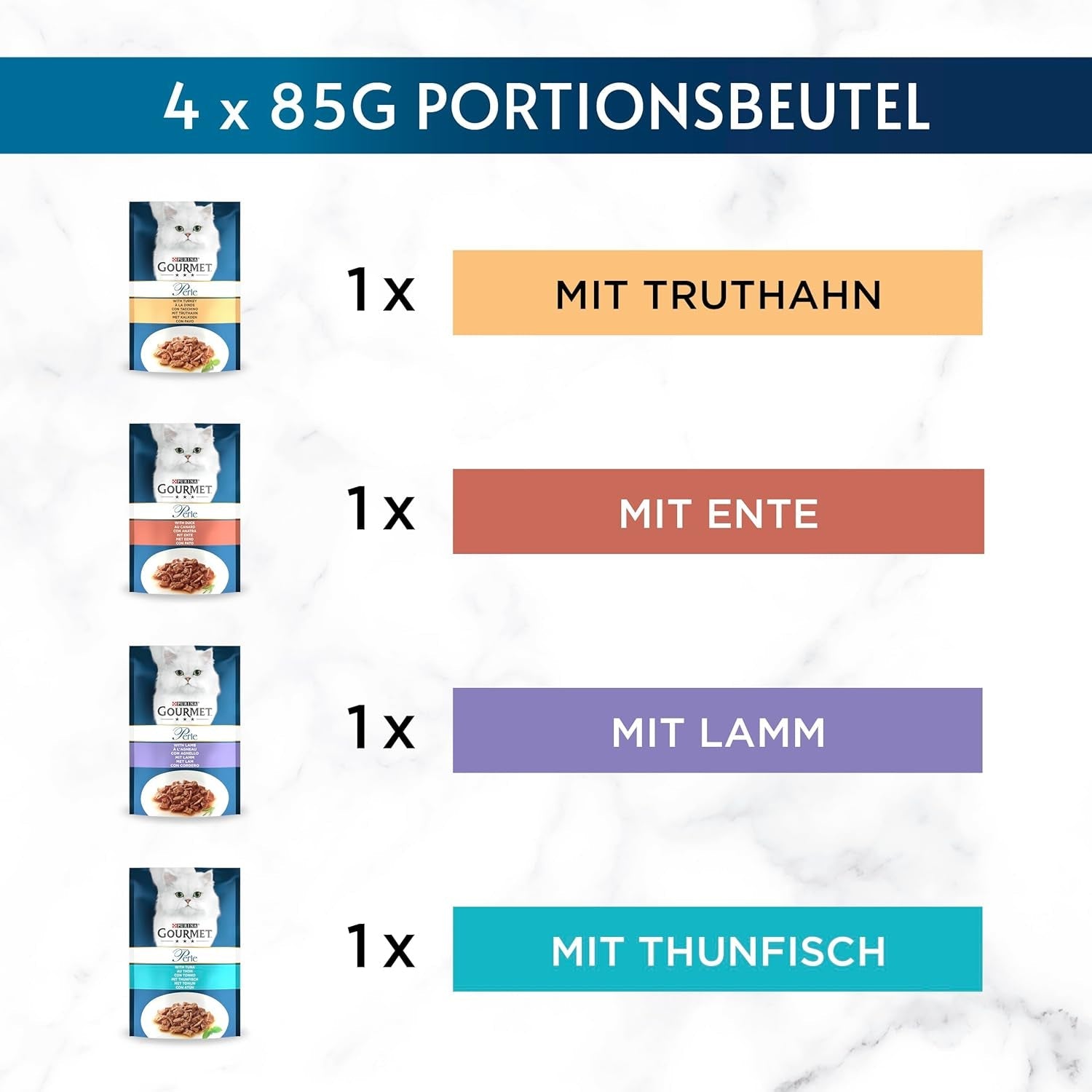 Gourmet Perle Select Strips Nassfutter für Katzen, sortierte Mischung, 12er-Pack (12 x 4 Beutel à 85 g)