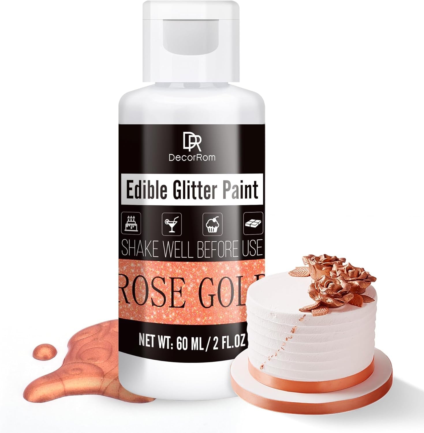 Essbarer flüssiger Glitzer – 6 Farben metallischer Glitzer, Lebensmittelfarbe zum Dekorieren von Kuchen, Backen, Muffins – essbares flüssiges Glitzer-Metallic-Pulver für selbstgemachte Kekse, Fondant, Kuchen