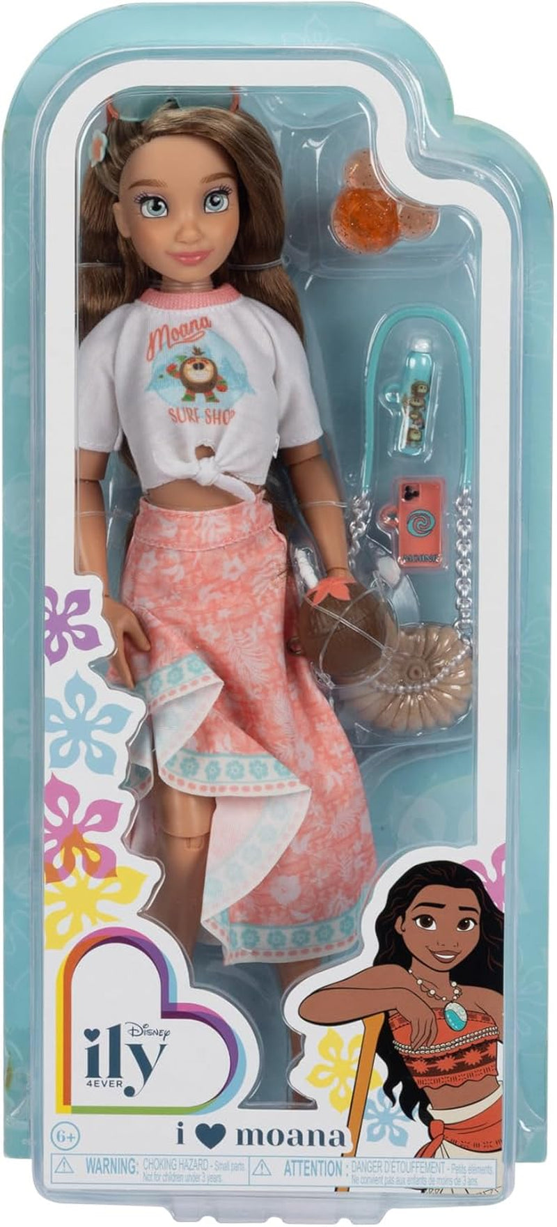 Vaiana-Puppe mit Zubehör, 29 cm, 13 Artikulationspunkte, offiziell lizenziert von Jakks Pacific. Komplett mit kombinierbaren Accessoires und einem funkelnden Mickey-Ring!