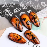 JMEOWIO Nail Stamping Schablonen Halloween 6 Stück Nagelstempel Schablonen Nail Art Dekoration Nageldesign Zubehör Böse Gruselige Kürbis-Geisterhexe