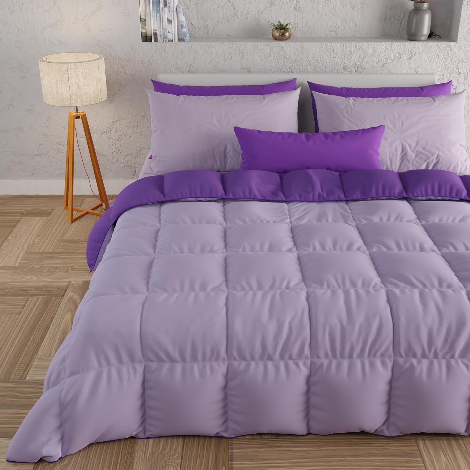 PETTI Artigiani Italiani – Winterdecke für Doppelbett, Maxi, einfarbig, doppelseitig, weiß, grau, 100 % Made in Italy. Bettdecken und Steppdecken Naty Shop Plum. Bettgröße 170–180 x 200: [Steppdecke 260 x 270 cm]