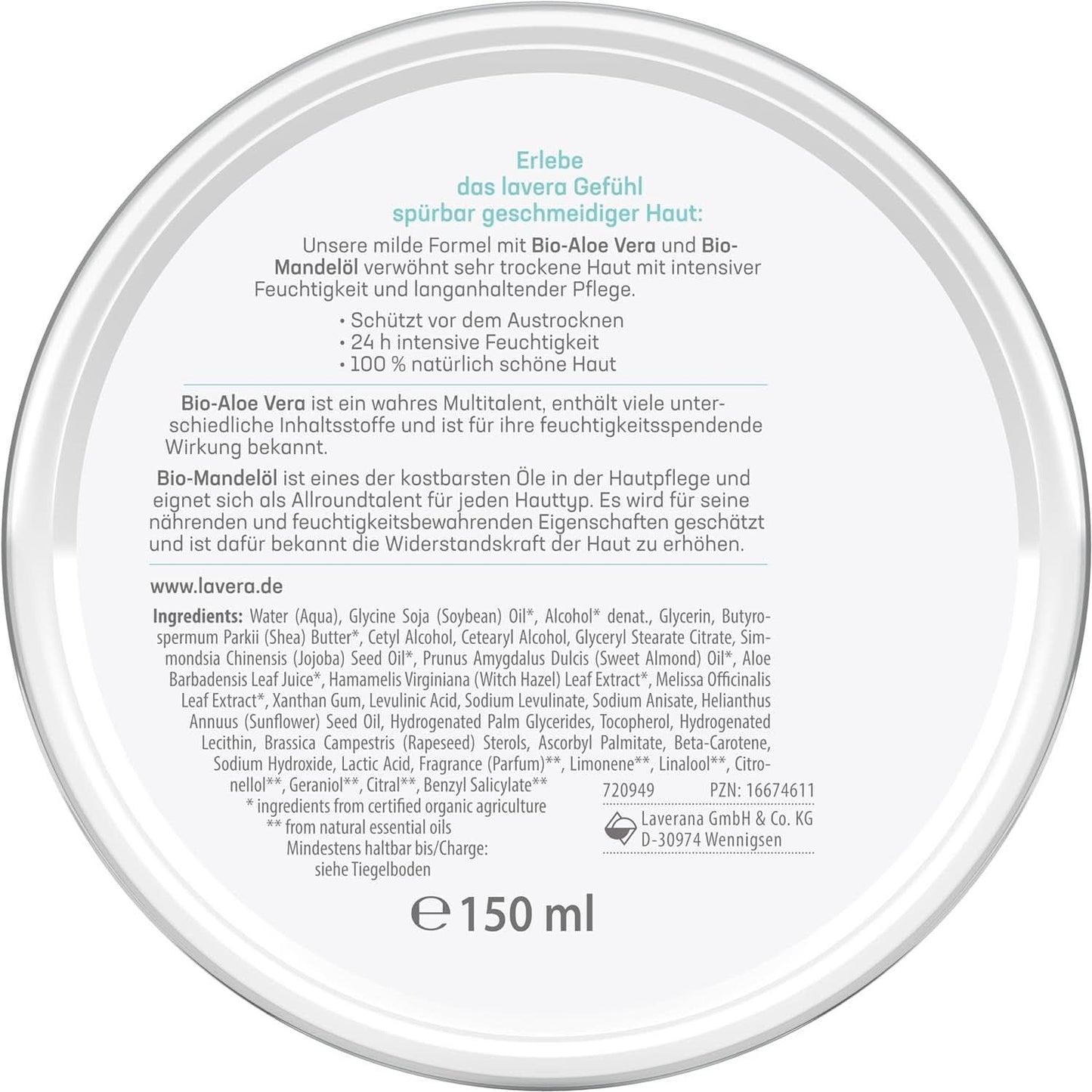 Lavera Basis Sensitiv, Intensivpflege für trockene Haut mit Aloe Vera und Mandelöl, 150 ml Naty Shop