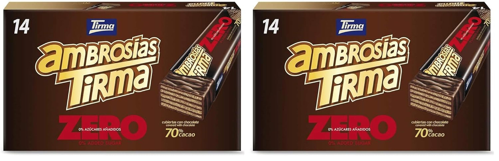 Waffeln mit dunkler Schokolade Tirma 70% Kakao | Ohne Zuckerzusatz | Geeignet für Keto-Diäten | Low Carb | Für Diabetiker Schokoladenwaffeln im Multipack | 3 Stück | 64,5 g
