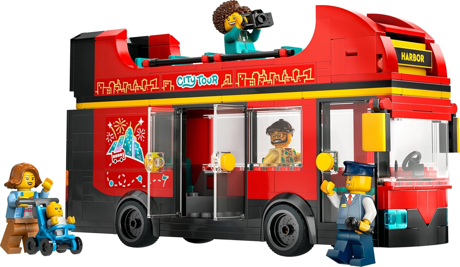 LEGO City Doppeldeckerbus, Doppeldecker-Spielzeugbus, Fahrzeugset für Mädchen und Jungen ab 7 Jahren, enthält 5 Figuren, darunter ein Baby im Kinderwagen 60407 Bausets Besuchen Sie den LEGO-Store