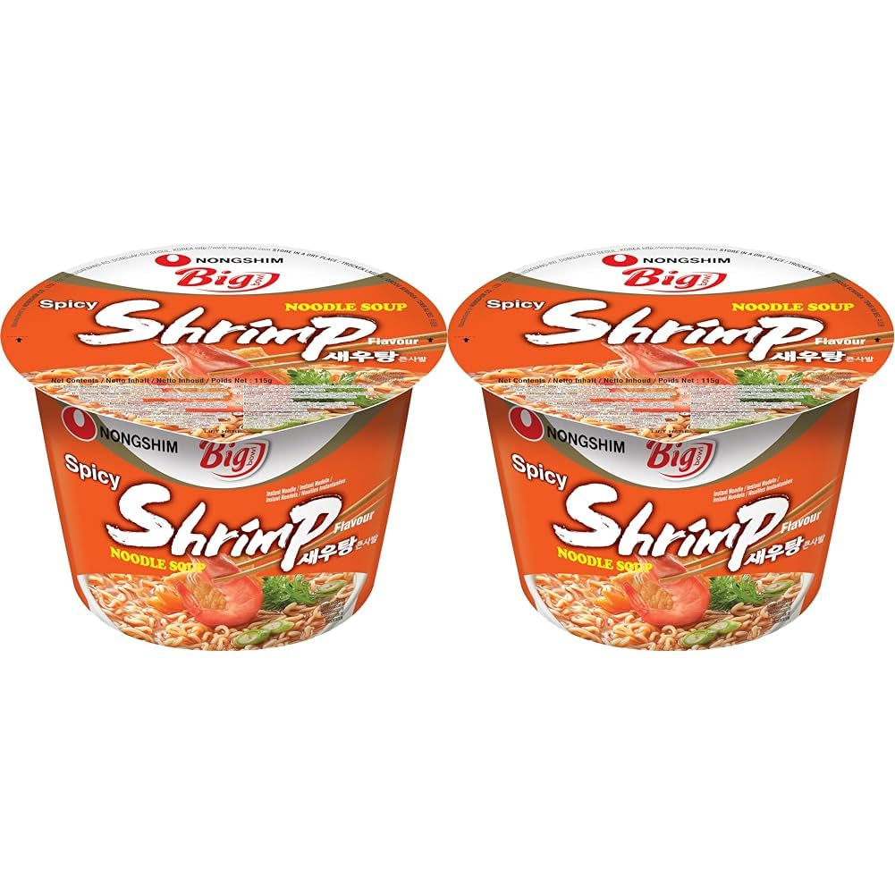 Nong Shim Instant-Nudeln mit Garnelen, große Schüssel – koreanische Ramen-Suppe – schnelle Zubereitung – 115 g (1 Packung)