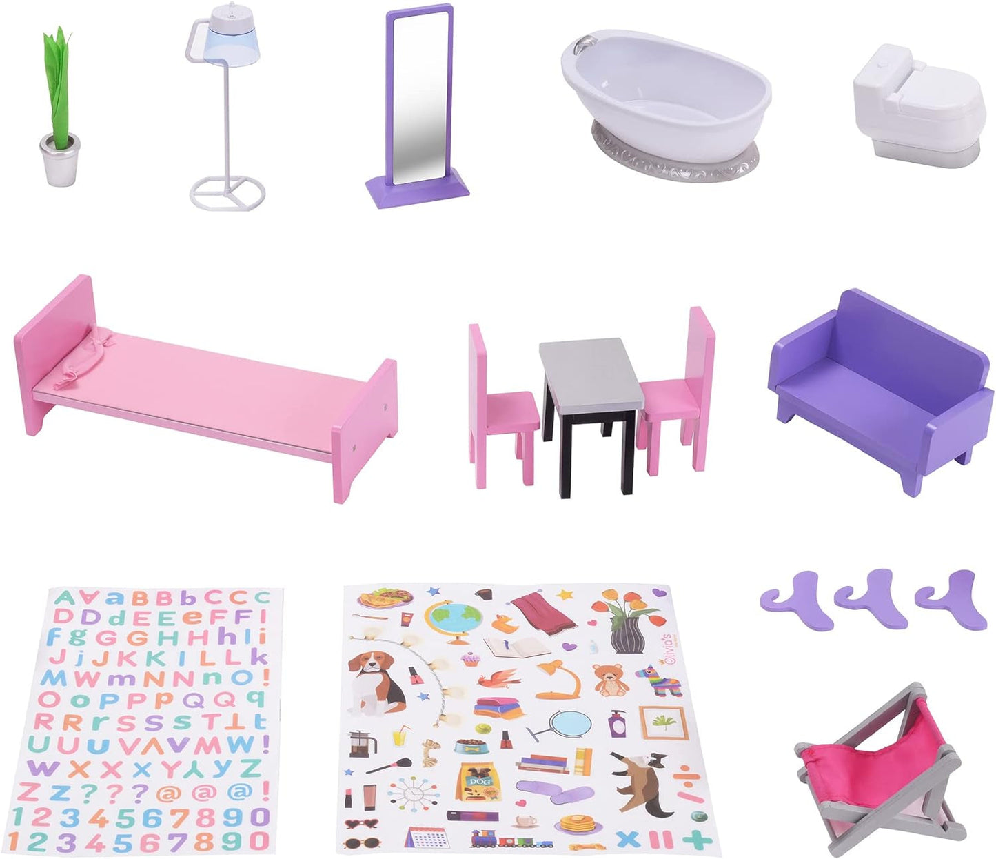 Olivia's Little World Big Dreamland Sunset Zeitgenössisches interaktives Holzpuppenhaus für Kinder, 3 Etagen mit 16 Puppenmöbelzubehör, Multi TD-13616A Puppenhäuser Naty Shop