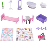 Olivia's Little World Big Dreamland Sunset Zeitgenössisches interaktives Holzpuppenhaus für Kinder, 3 Etagen mit 16 Puppenmöbelzubehör, Multi TD-13616A Puppenhäuser Naty Shop