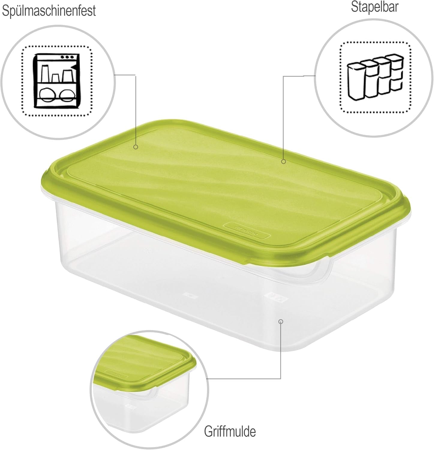 Rotho Rondo Frischhaltedose 1,5l mit Deckel, BPA-freier Kunststoff (PP), transparent/grün, 1,5l (24,0 x 16,0 x 7,5 cm) Frischhaltedosen Naty Shop