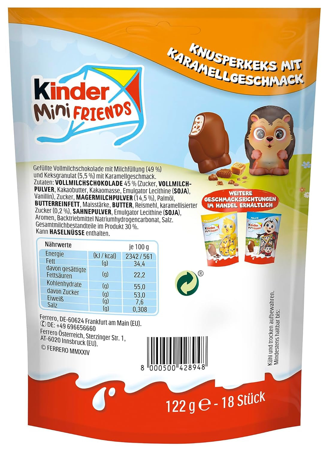 Kinder Mini Friends Knusprige Kekse mit Karamellgeschmack 122g – Milchschokolade mit Keksen und Milchfüllung – Osterfiguren – Osterschokolade und Süßigkeiten – Ostergeschenk