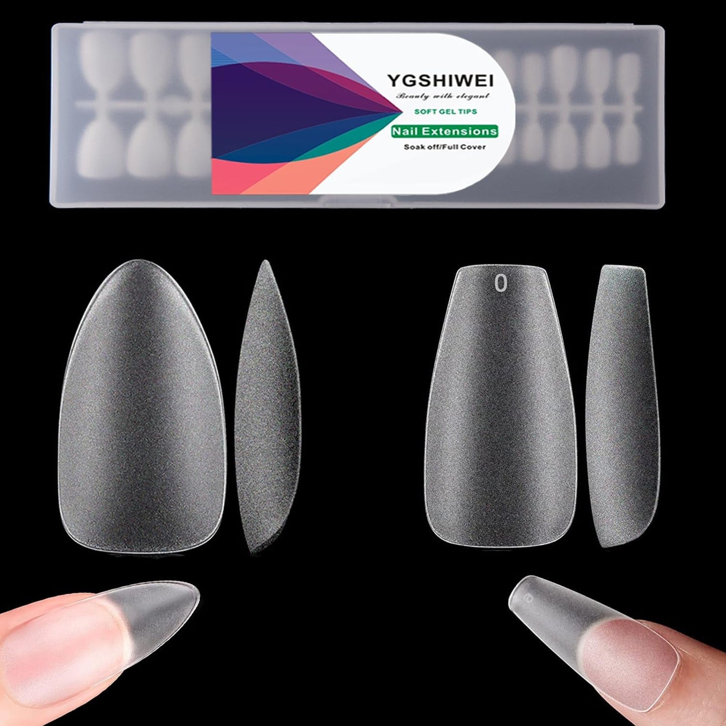 Künstliche Nägel mit vollständiger Abdeckung, 504 Stück, 12 Größen, künstliche Nägel mit Nagelkleber, künstliche Acrylnägel mit Aufbewahrungsbox für Nagelstudios und Heimwerker-Nagelkunst zu Hause (quadratisch)