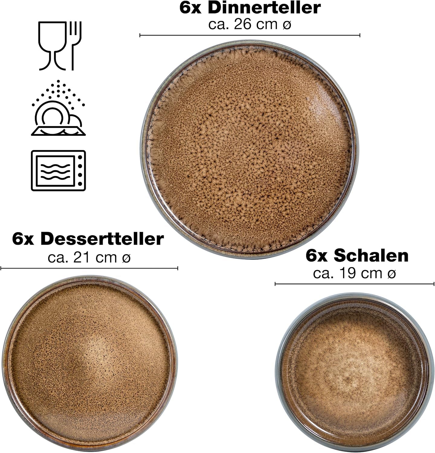Moritz & Moritz SOLID 24-teiliges Steinzeug-Geschirrset für 6 Personen – Geschirrset für 6 Personen, bestehend aus 6 Speisetellern, 6 kleinen Tellern, 6 Speisetellern und 6 Tassen mit Henkeln
