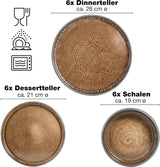 Moritz & Moritz SOLID 18-teiliges Steingut-Geschirrset für 6 Personen – Geschirrset für 6 Personen, bestehend aus 6 Speisetellern, 6 Desserttellern und 6 Speisetellern