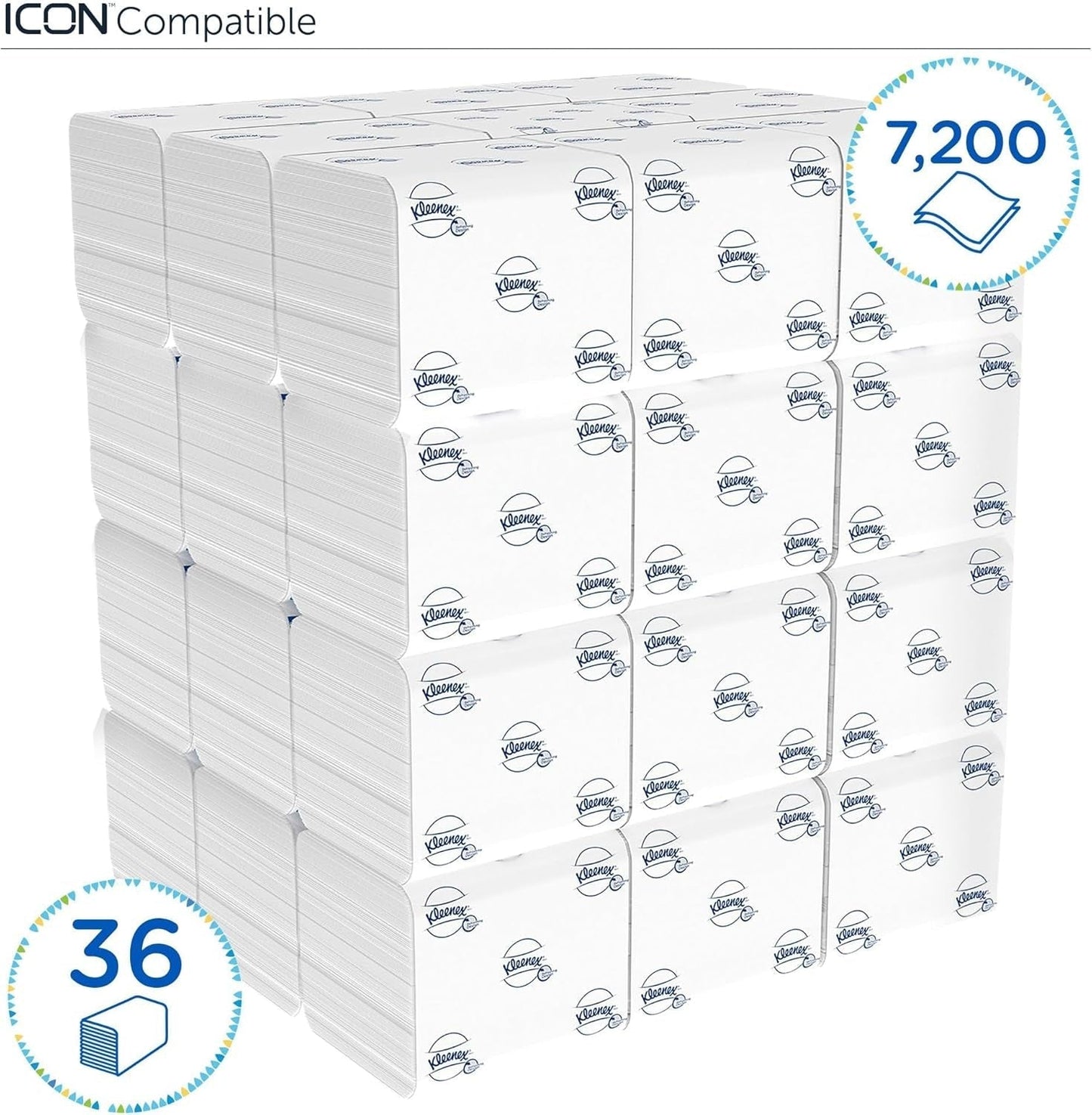 Kleenex Einzelblatt-Toilettenpapier 8408, 2-lagiges Toilettenpapier in Großpackungen, hergestellt aus FSC-zertifiziertem Papier, 36 Packungen x 200 Blatt (7.200 Blatt)