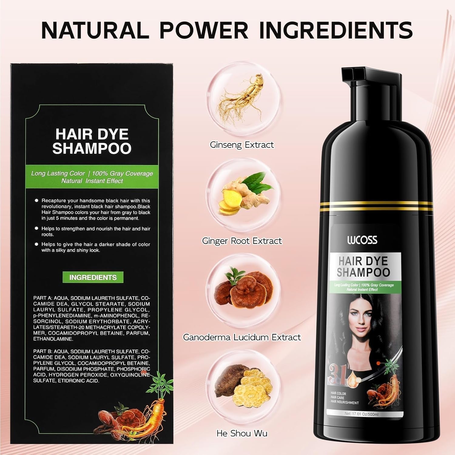 Sofortiges Shampoo für schwarzes Haar, natürliches Haarfärbe-Shampoo, 100 % graue Abdeckung – einfache und schnelle, semi-permanente Farbe für schwarzes Haar, Haarfärbe-Shampoo für Männer und Frauen. Haarfärbe-Naty-Shop