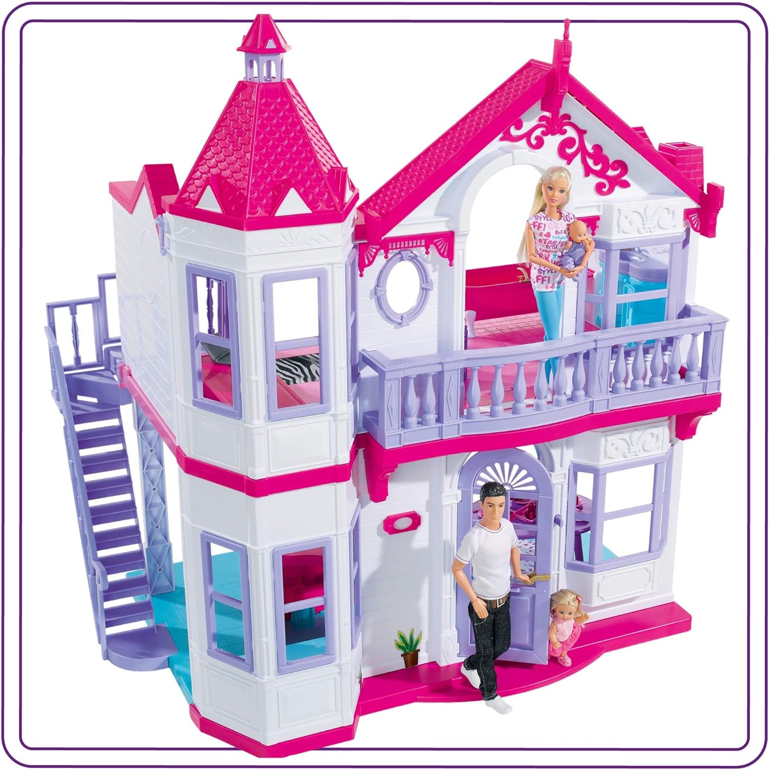 Simba 104661996 – Steffi Love Dreamhouse, großes Spielhaus, 4 Räume, KEINE PUPPEN, 84 cm hoch, zwei Etagen, funktionale Glocke, zusammenklappbar Naty Shop Puppenhäuser