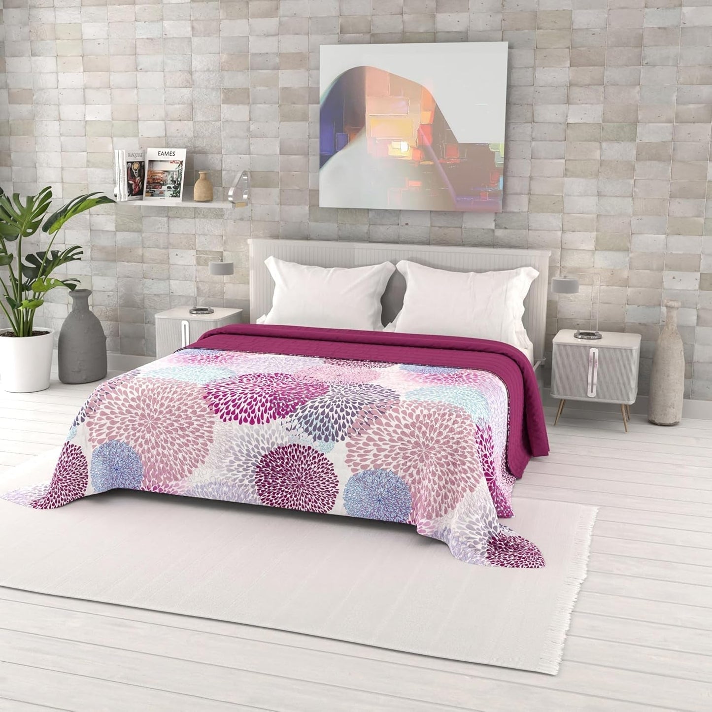 Fantasiebedruckte Sommerdecke, Polyesterfüllung, Blütenblätter, 260 x 270 cm. Steppdecken und Steppdecken Naty Shop Soffioni 260 x 270 cm